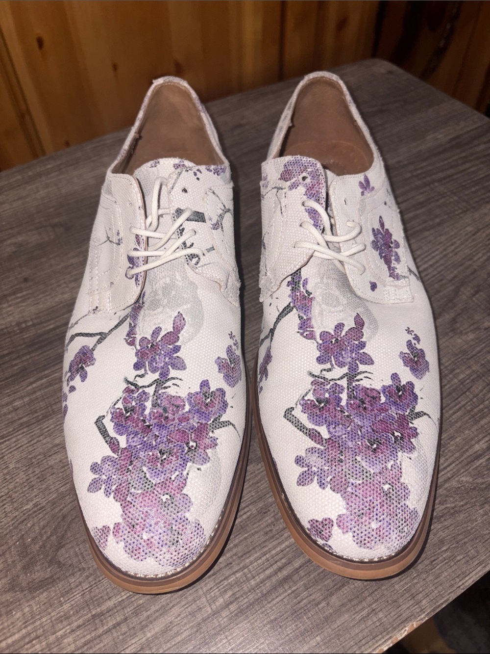 Stacy Adams White Canvas Derby with Purple Floral Print - Picture 5 of 10